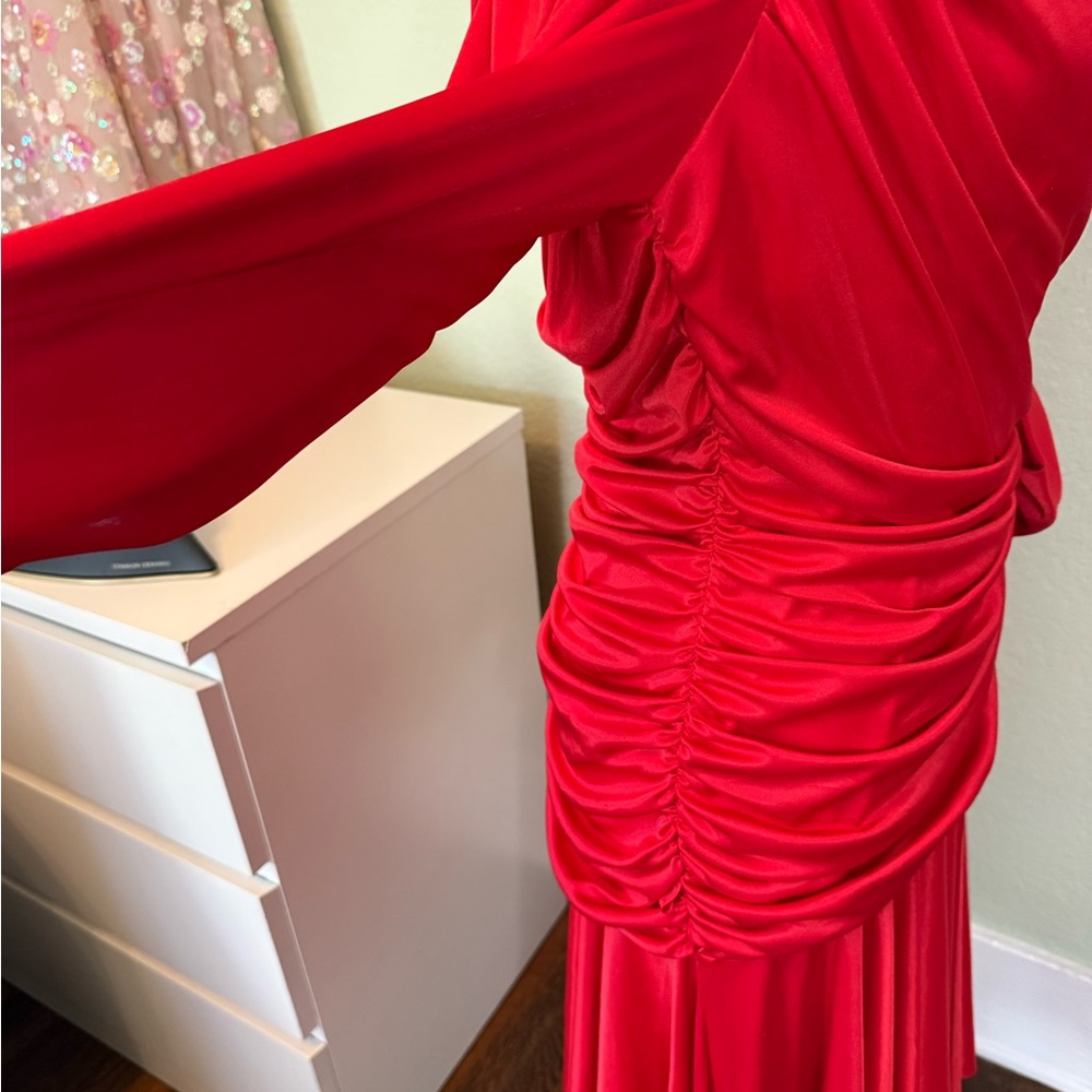 Vintage Red Draped Cocktail Dress Ruched Bodice Large - Picture 11 of 14